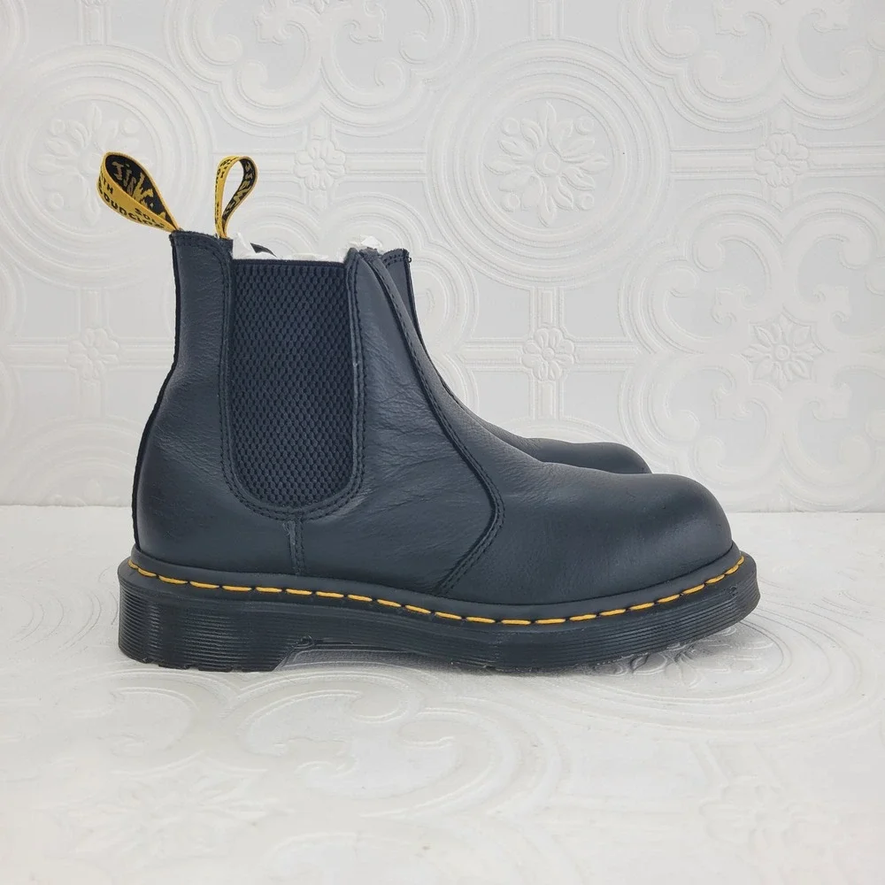 Dr Martens 2976 Black Leather Chelsea Boots Womens 6 Yellow Stitching Ankle Boot